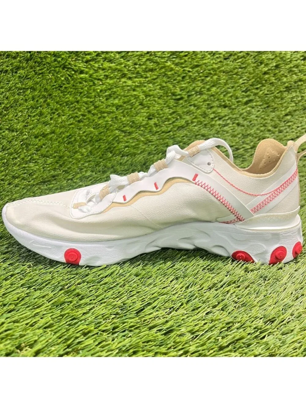 Nike React Element 55 Womens Size 11 White Beige Athletic Running Shoes Sneakers